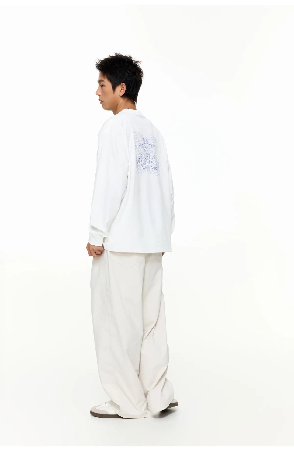 スローガンプリントグリッド柄長袖TシャツPS4