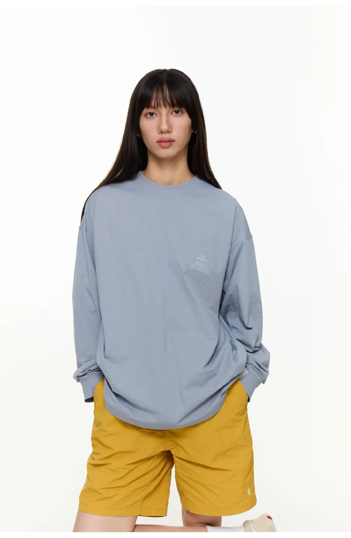 スローガンプリントグリッド柄長袖TシャツPS4