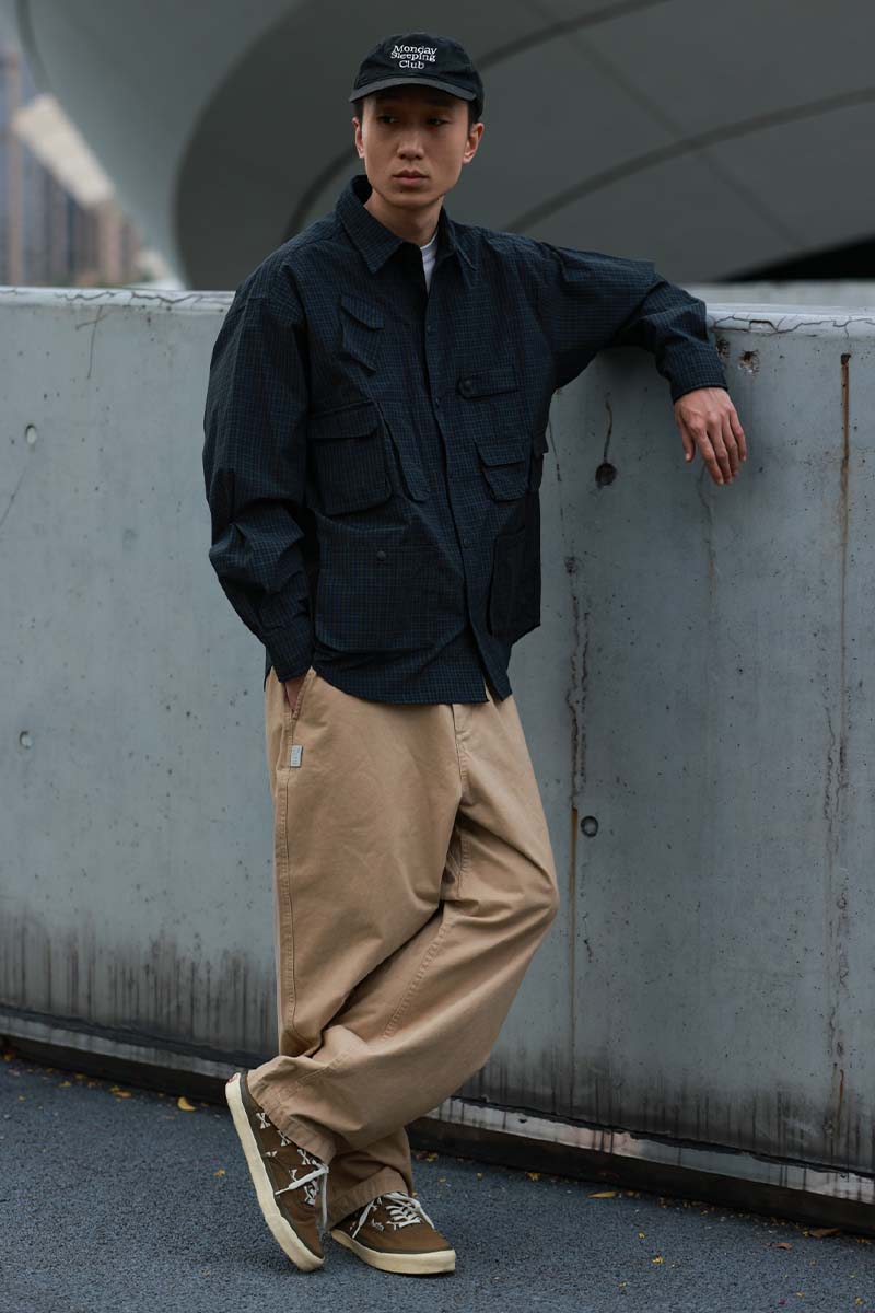 ウォッシュ加工ゆったり微テーパードパンツPS1