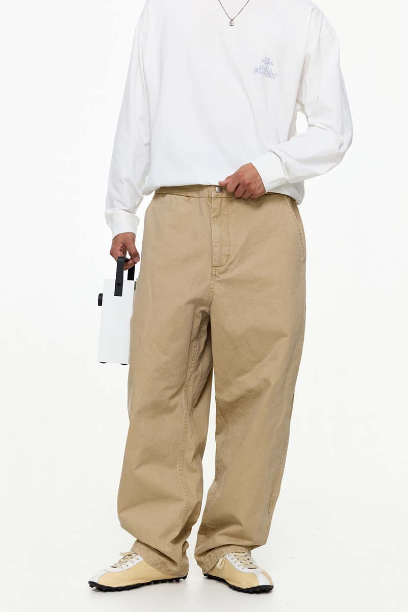 ウォッシュ加工ゆったり微テーパードパンツPS1