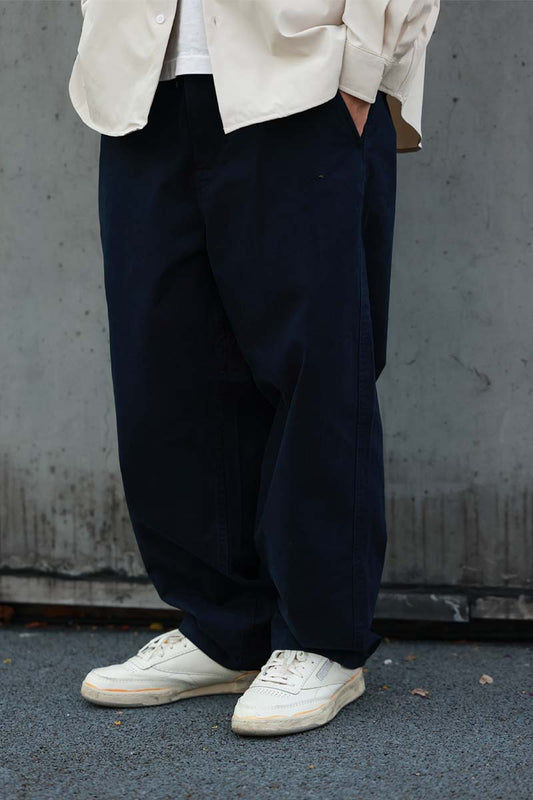 ウォッシュ加工ゆったり微テーパードパンツPS1