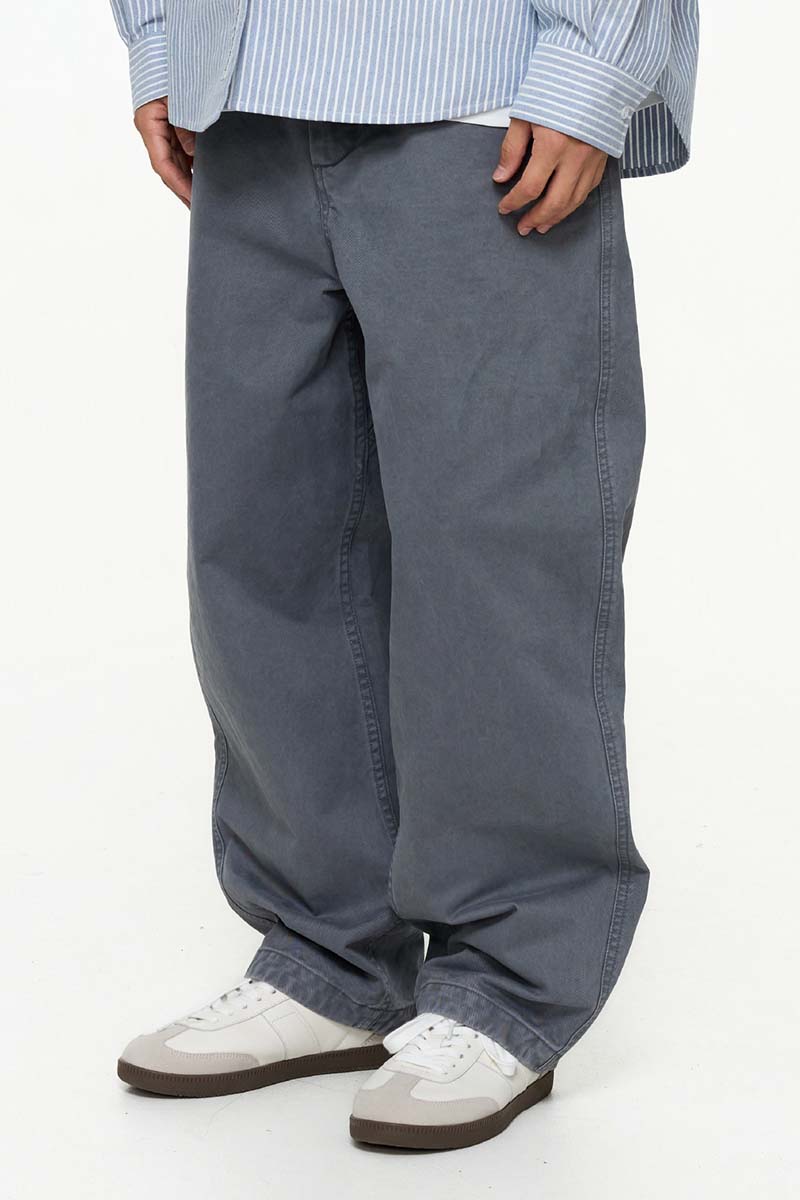 ウォッシュ加工ゆったり微テーパードパンツPS1