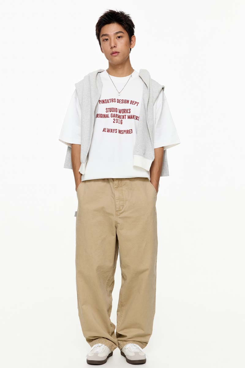 ウォッシュ加工ゆったり微テーパードパンツPS1