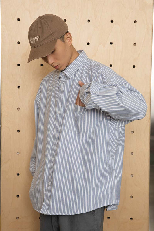 ブルー&ホワイトストライプ長袖シャツ PS7