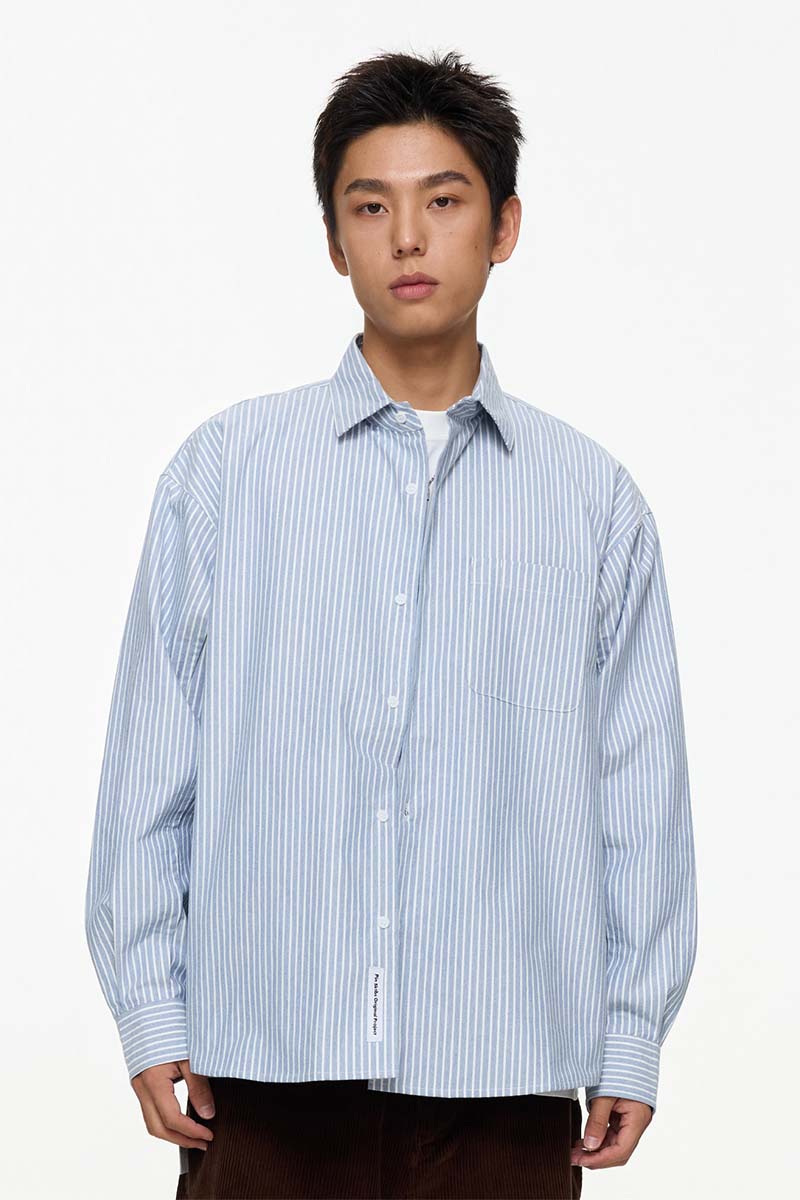 ブルー&ホワイトストライプ長袖シャツ PS7