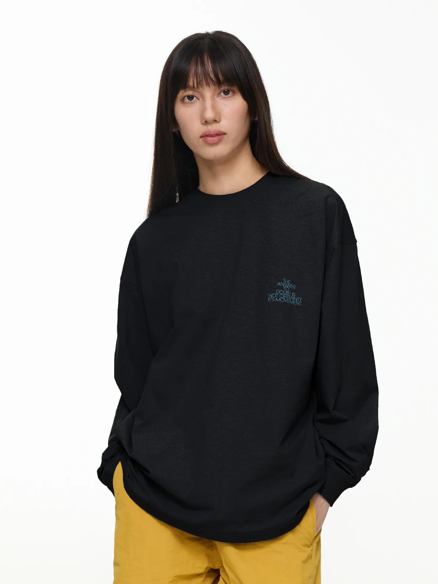 スローガンプリントグリッド柄長袖TシャツPS4