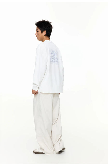 スローガンプリントグリッド柄長袖TシャツPS4