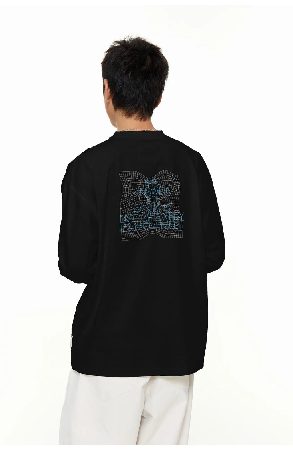 スローガンプリントグリッド柄長袖TシャツPS4