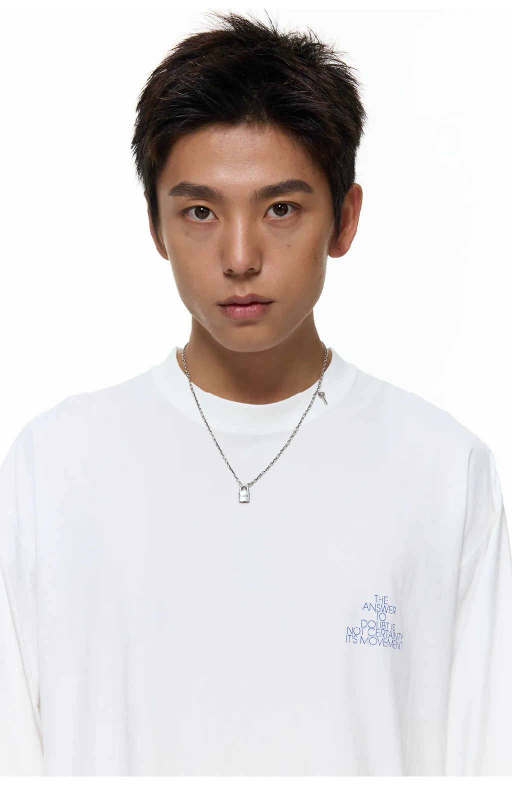 スローガンプリントグリッド柄長袖TシャツPS4