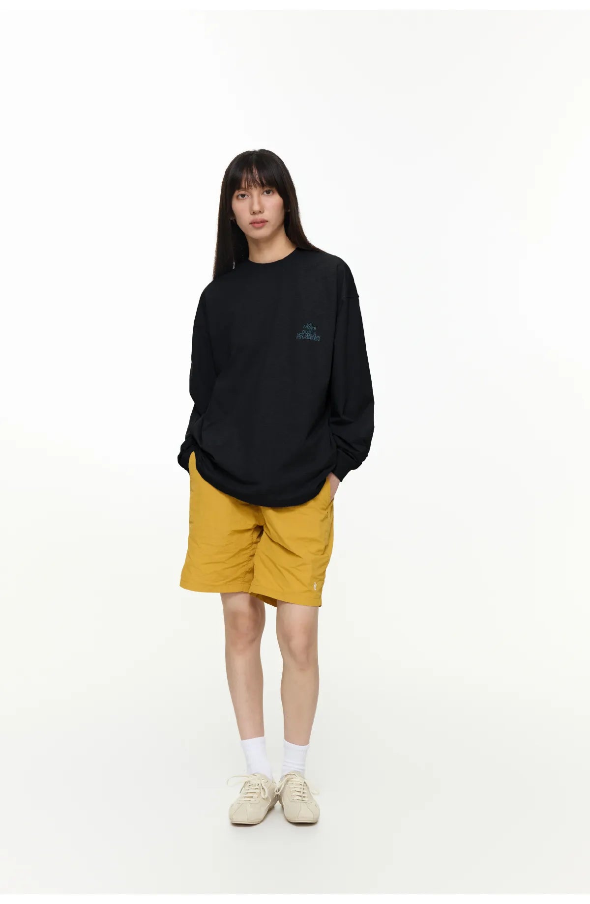 スローガンプリントグリッド柄長袖TシャツPS4