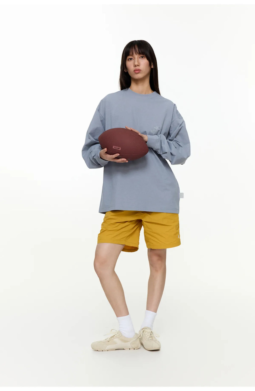 スローガンプリントグリッド柄長袖TシャツPS4