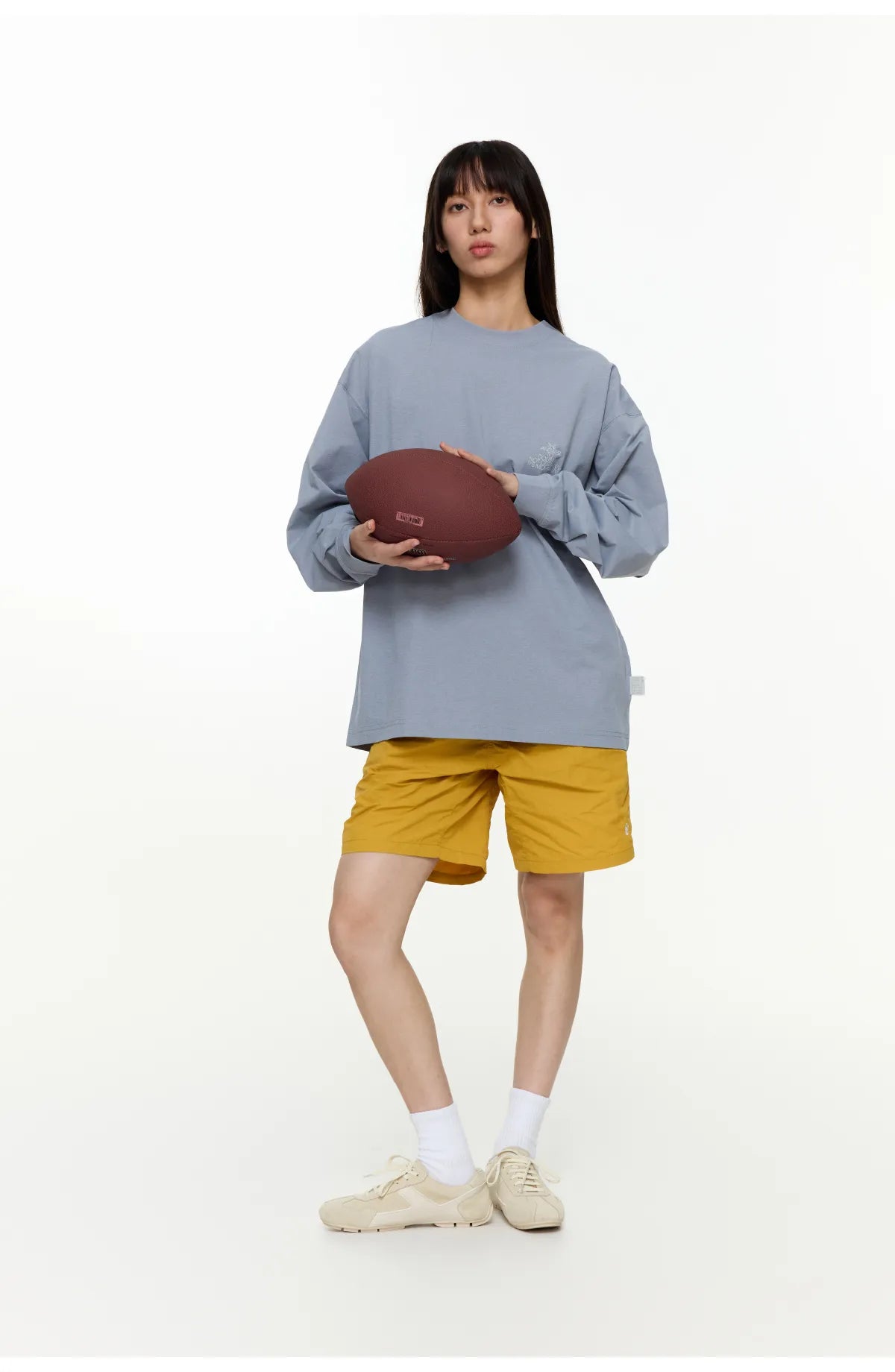 スローガンプリントグリッド柄長袖TシャツPS4