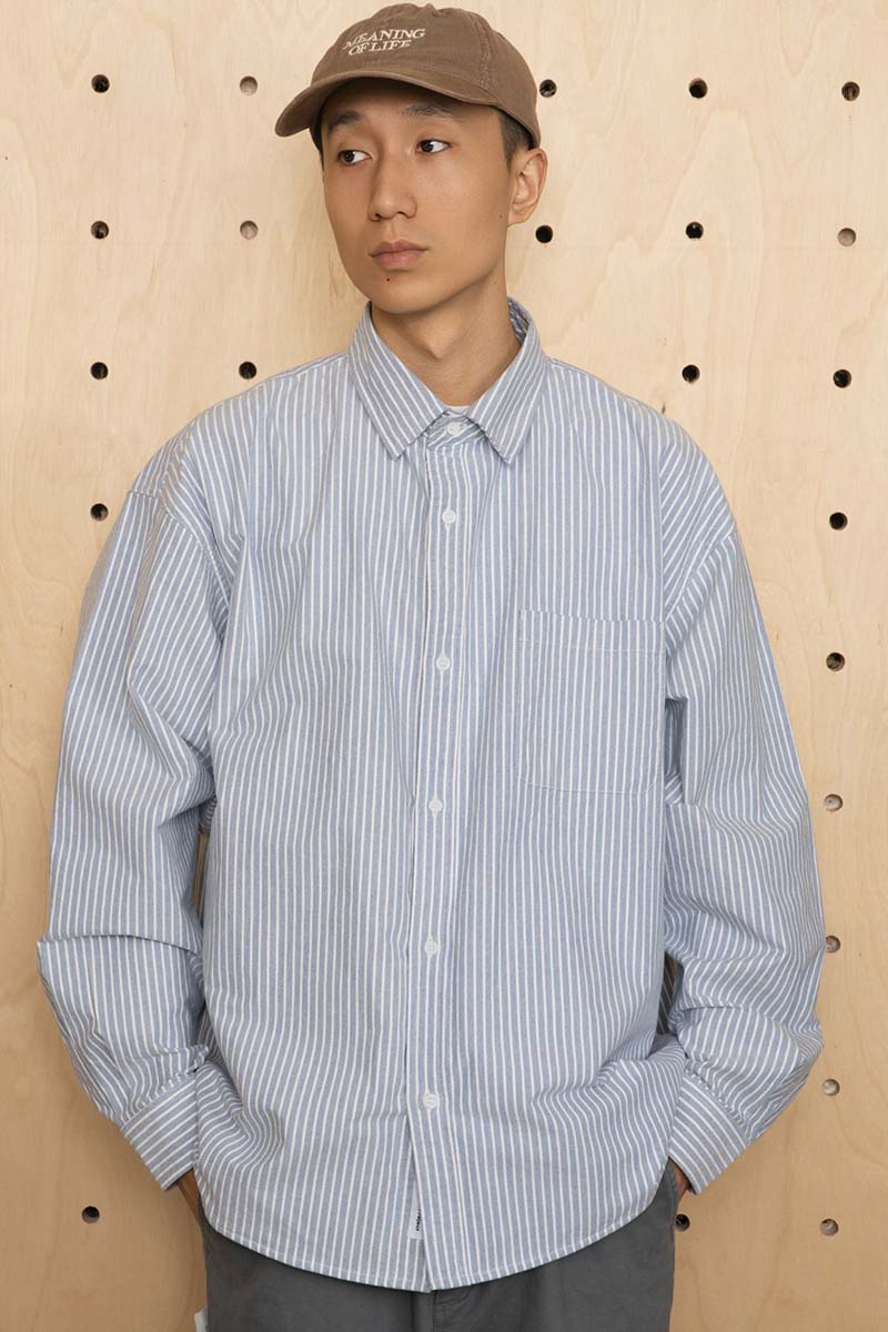 ブルー&ホワイトストライプ長袖シャツ PS7