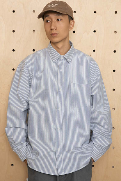 ブルー&ホワイトストライプ長袖シャツ PS7