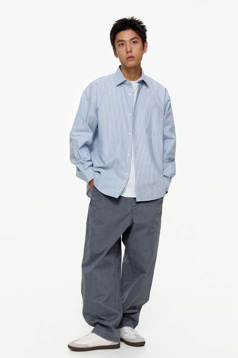 ブルー&ホワイトストライプ長袖シャツ PS7