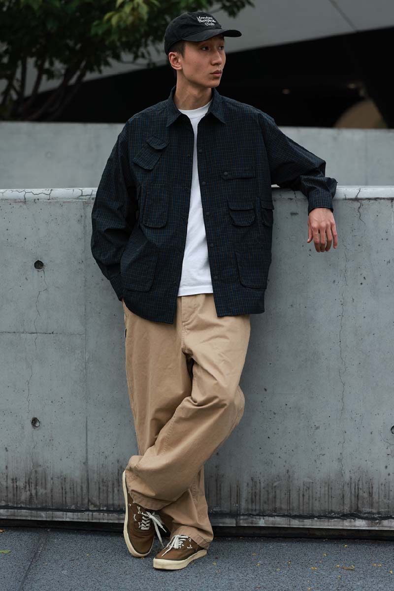 ウォッシュ加工ゆったり微テーパードパンツPS1