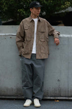 ウォッシュ加工ゆったり微テーパードパンツPS1