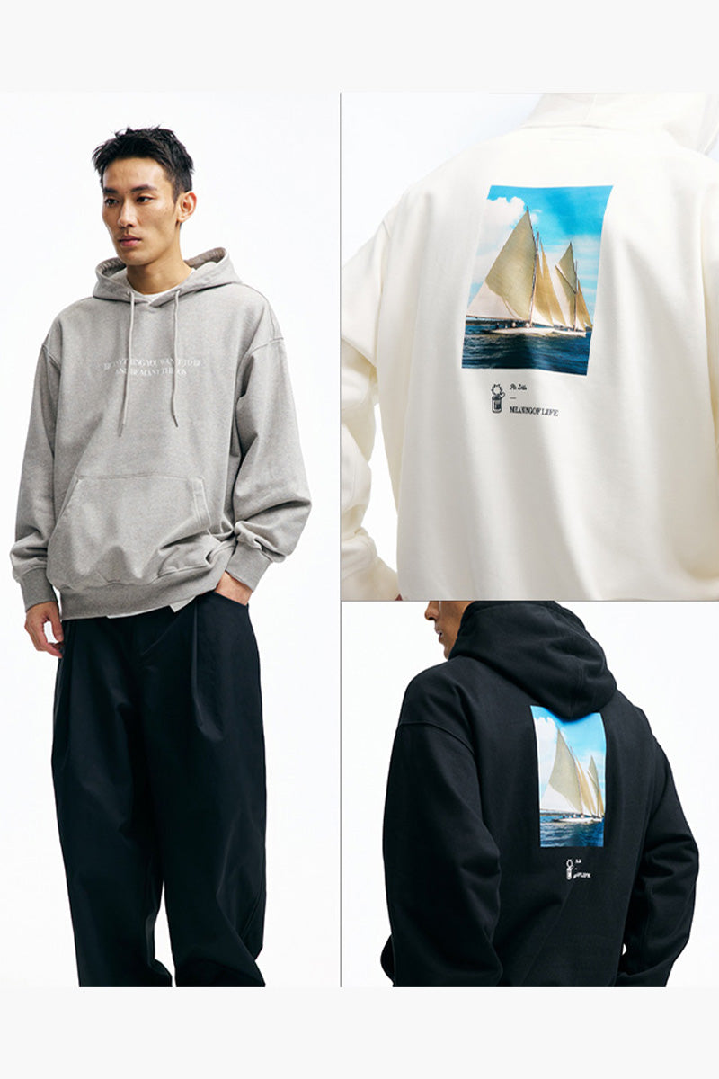 PINSKTBSヨットプリントデザインヘビーウェイトパーカーPS29