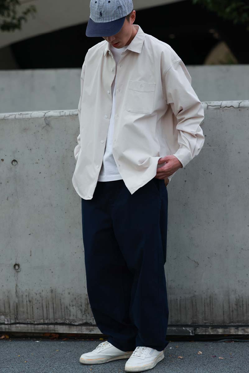 ウォッシュ加工ゆったり微テーパードパンツPS1