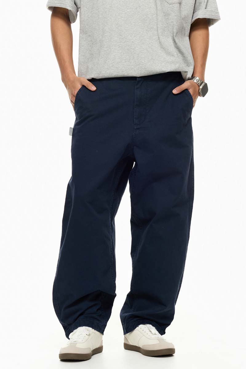 ウォッシュ加工ゆったり微テーパードパンツPS1