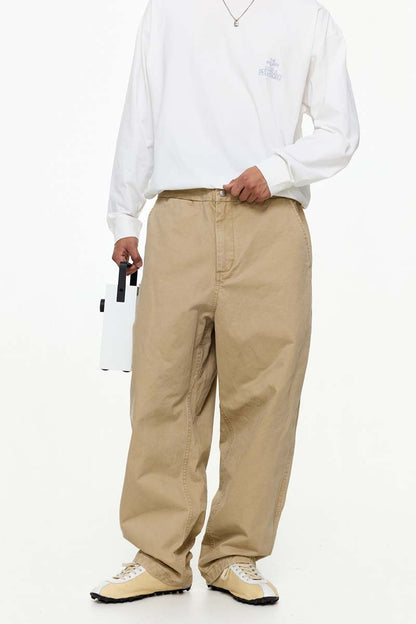 ウォッシュ加工ゆったり微テーパードパンツPS1