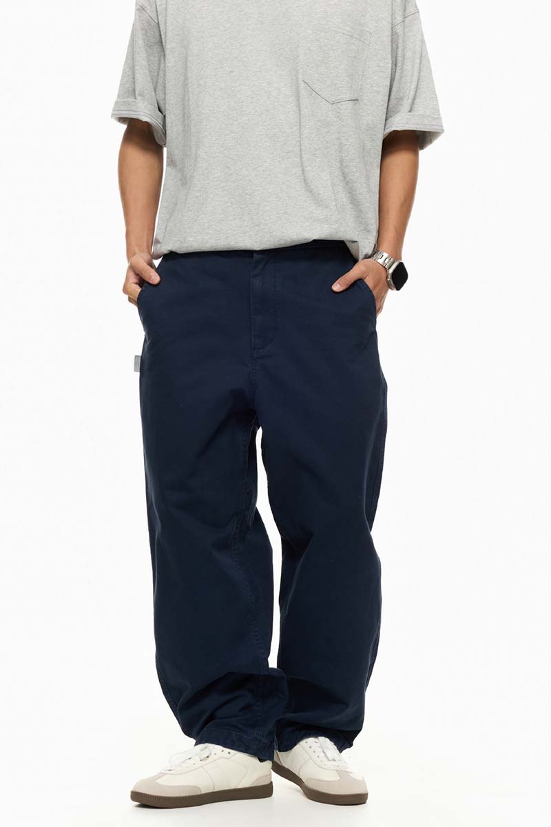 ウォッシュ加工ゆったり微テーパードパンツPS1