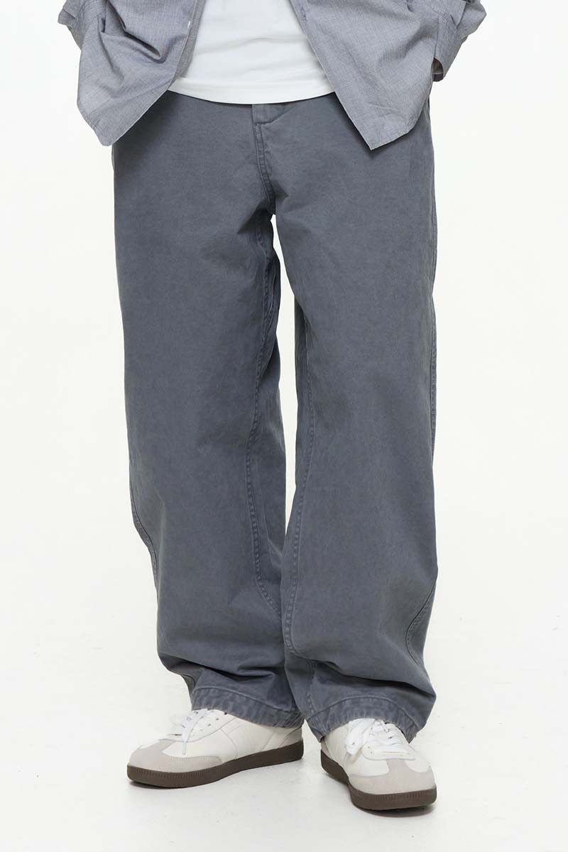 ウォッシュ加工ゆったり微テーパードパンツPS1