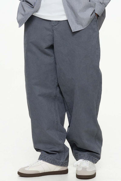 ウォッシュ加工ゆったり微テーパードパンツPS1