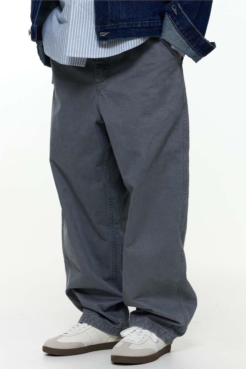 ウォッシュ加工ゆったり微テーパードパンツPS1