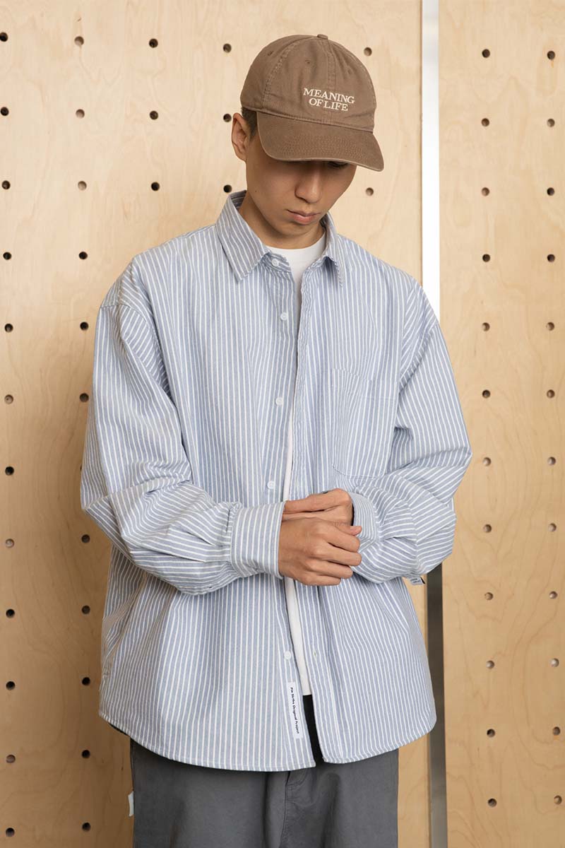 ブルー&ホワイトストライプ長袖シャツ PS7