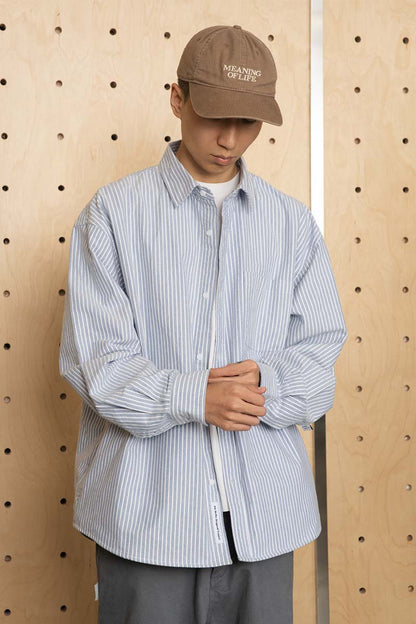 ブルー&ホワイトストライプ長袖シャツ PS7