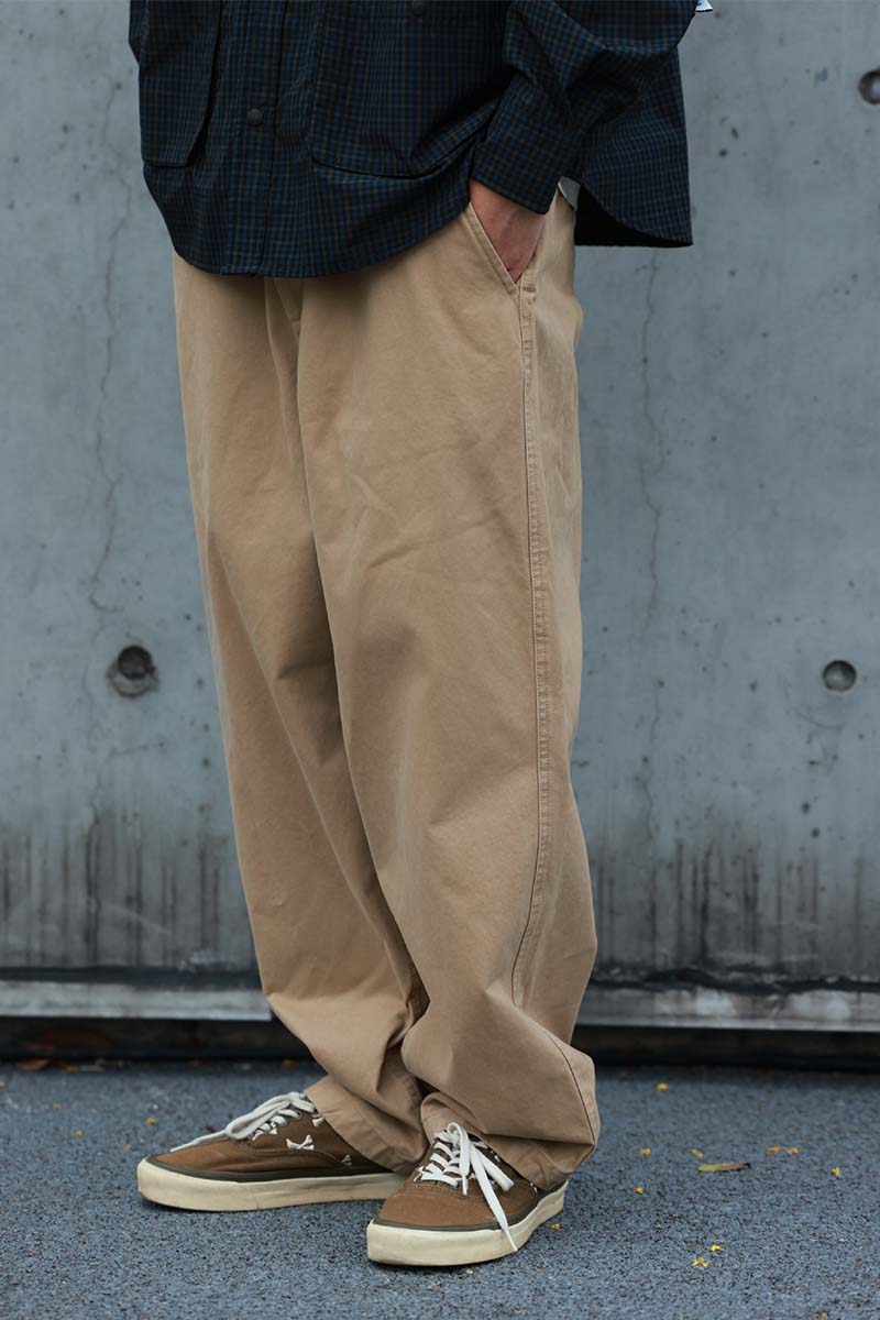 ウォッシュ加工ゆったり微テーパードパンツPS1