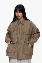 マッチポッケ付きチェック柄 長袖シャツPS6