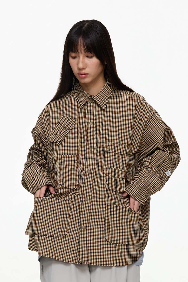 マッチポッケ付きチェック柄 長袖シャツPS6