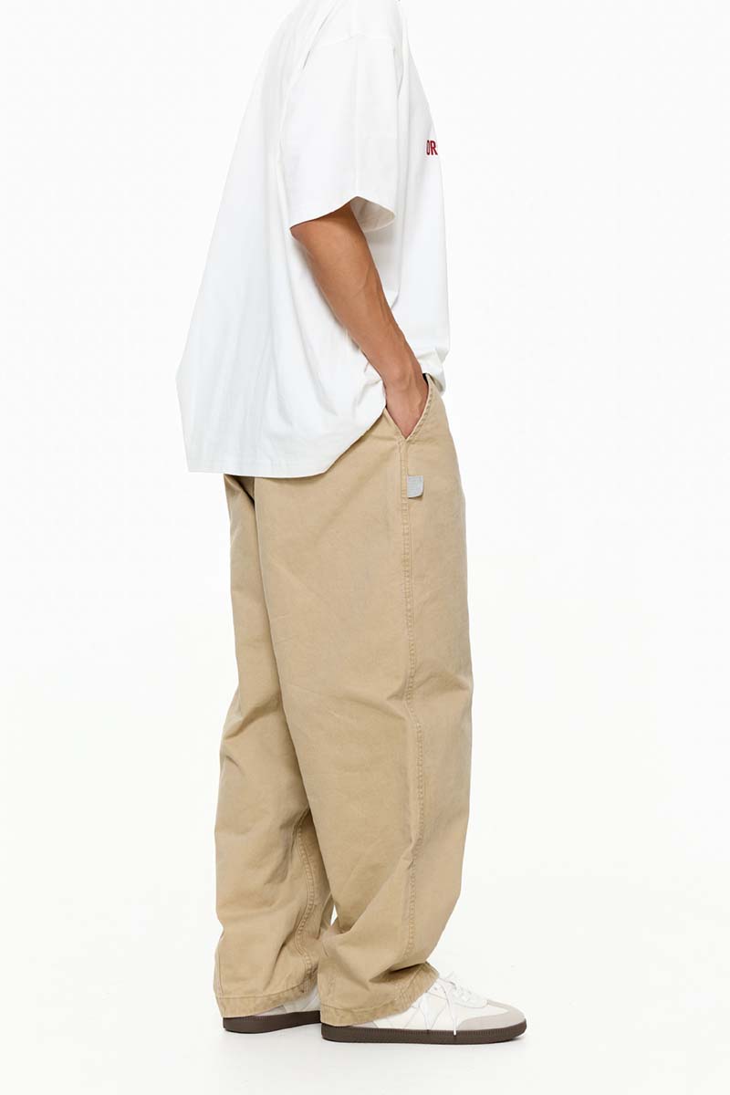 ウォッシュ加工ゆったり微テーパードパンツPS1