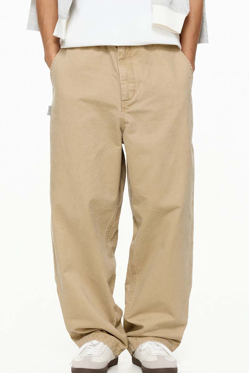 ウォッシュ加工ゆったり微テーパードパンツPS1