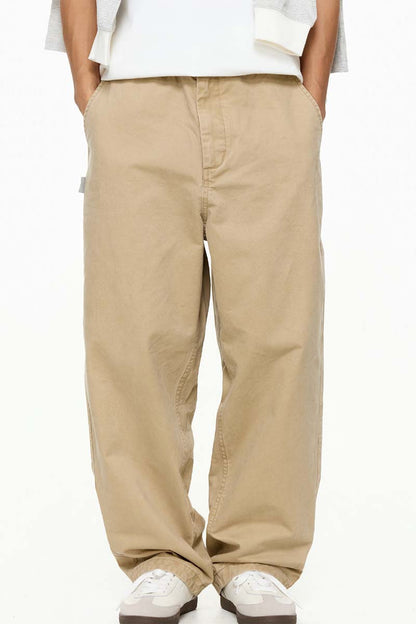 ウォッシュ加工ゆったり微テーパードパンツPS1