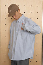 ブルー&ホワイトストライプ長袖シャツ PS7