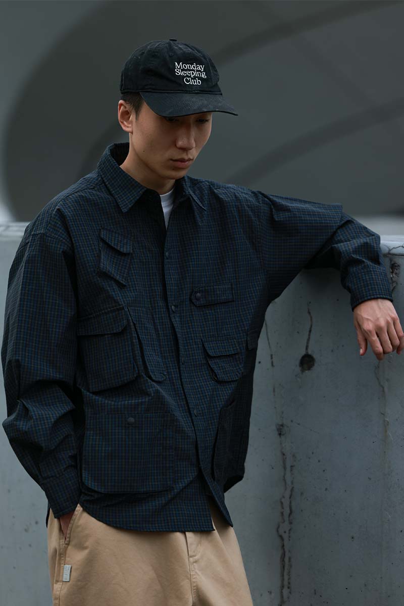 マッチポッケ付きチェック柄 長袖シャツPS6