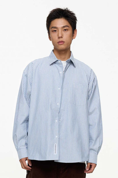 ブルー&ホワイトストライプ長袖シャツ PS7