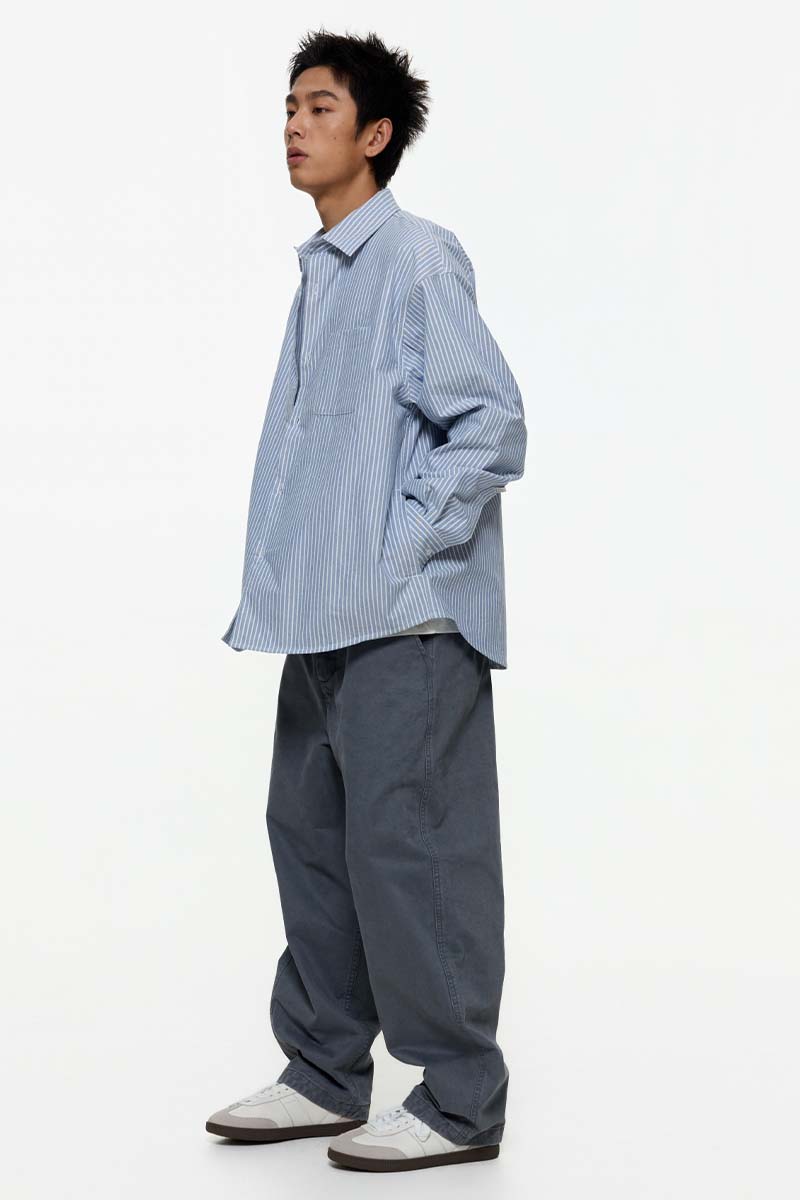 ブルー&ホワイトストライプ長袖シャツ PS7