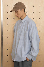 ブルー&ホワイトストライプ長袖シャツ PS7